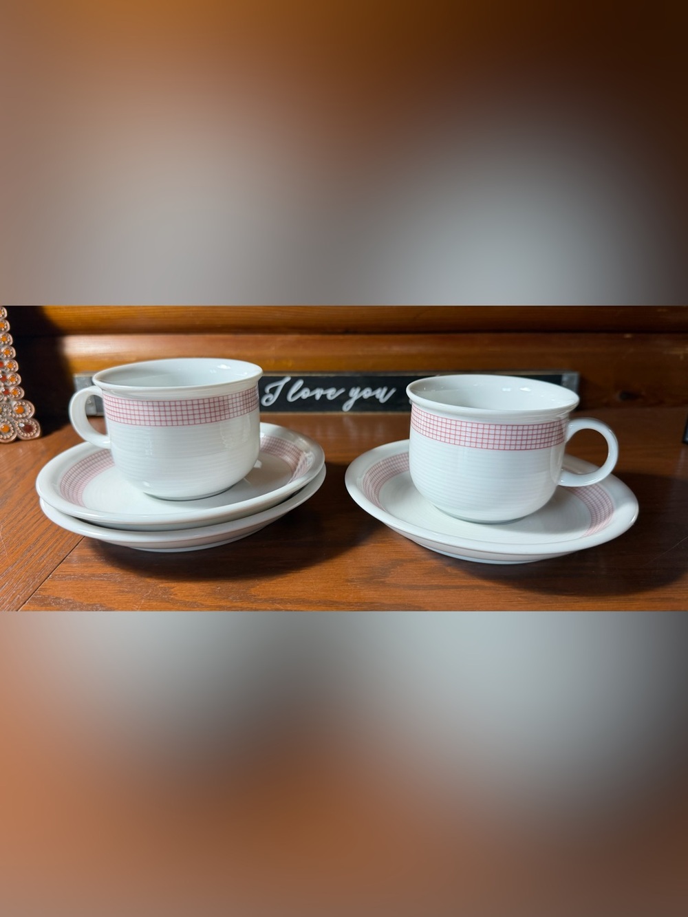 FLORIDA by Thomas by Rosenthal 2 Short Cups & 3 saucer made in Germany pink grid